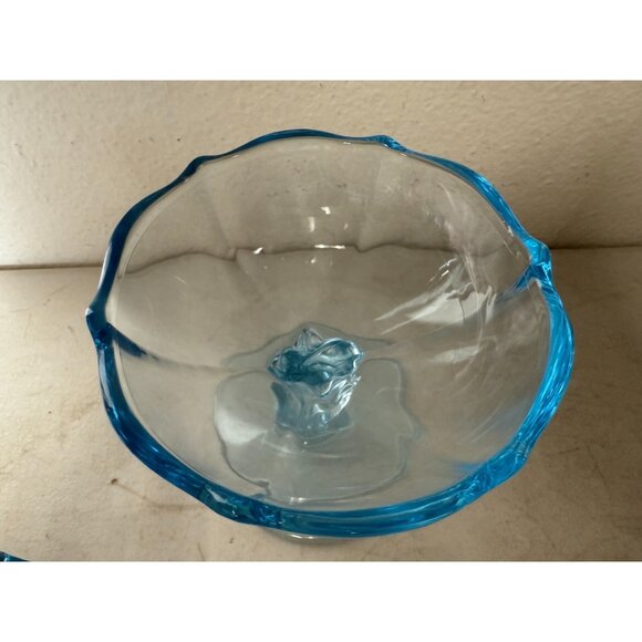 Vintage Empoli Italian Blue Glass Compote – Lidded Pedestal Candy Dish MCM - Picture 9 of 10